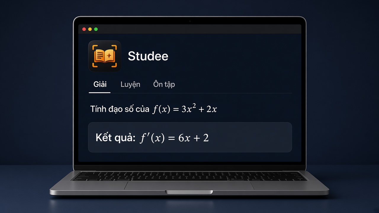 Studee trên MacBook — giao diện giải đề tối